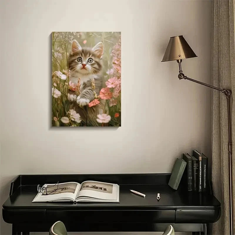 Adorable Norwegian Forest Cat Kitten Painting 40x60cm Metal Print Ready to Hang - Bella Home Decor