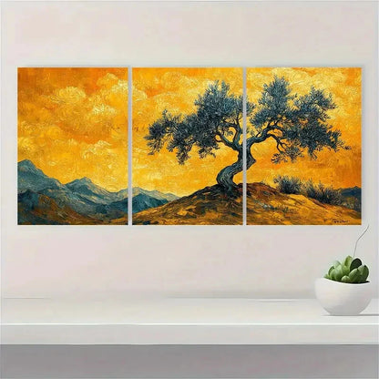 3pcs Van Gogh Olive Tree Abstract Metal Print Ready to Hang Art - Bella Home Decor