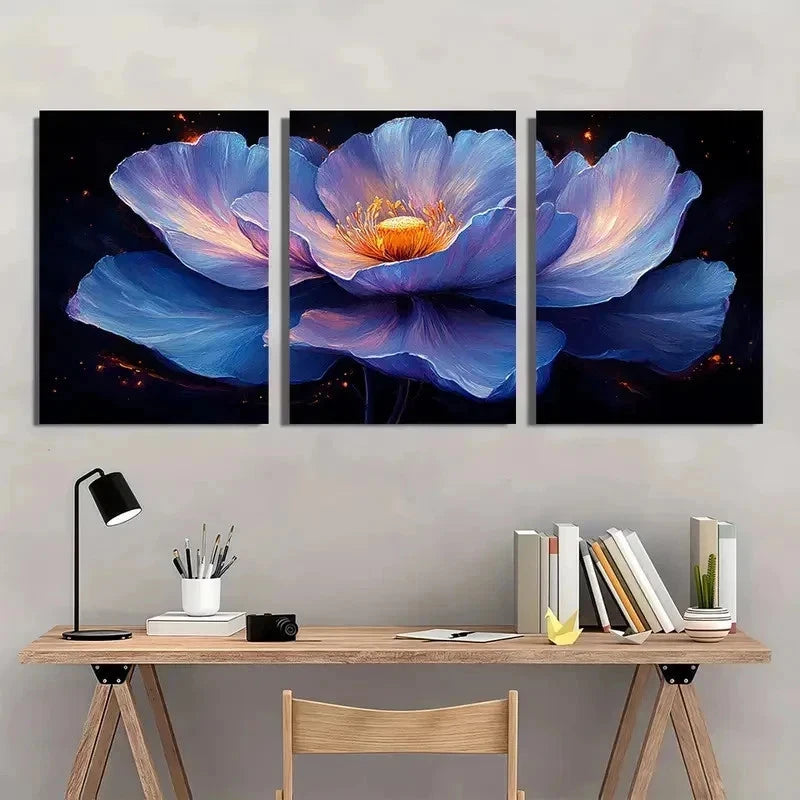3pcs Vibrant Purple & Blue Floral Perfect Wall Art Set Canvas Framed 60x90cm - High Quality Print 100% Australian Made Wall Canvas Ready to Hang