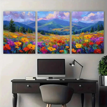 3pcs Golden Sunset Wildflower Floral Perfect Wall Art Set Canvas Framed 50x70cm - High Quality Print 100% Australian Made Wall Canvas Ready to Hang - Bella Home Decor