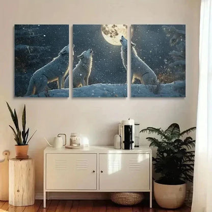 3pcs Wolves Howling at the White Moon Art Set Canvas Unframed - High Quality Print 100% Australian Made Wall Canvas