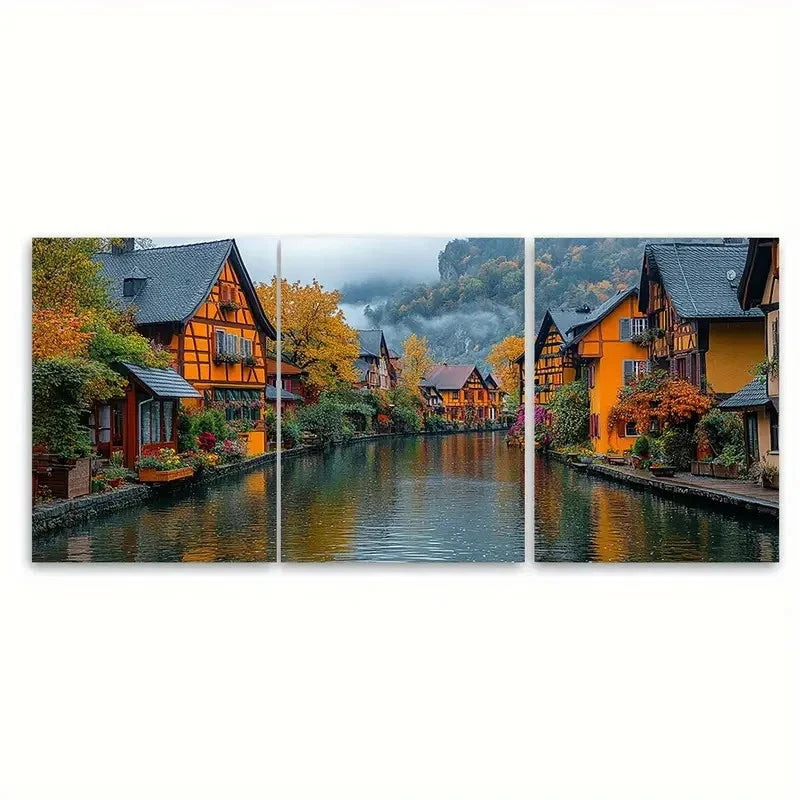 3pcs Scenic Alsace Architecture FI  Wall Art Set Canvas Framed 40x60cm - High Quality Print 100% Australian Made Wall Canvas Ready to Hang - Bella Home Decor