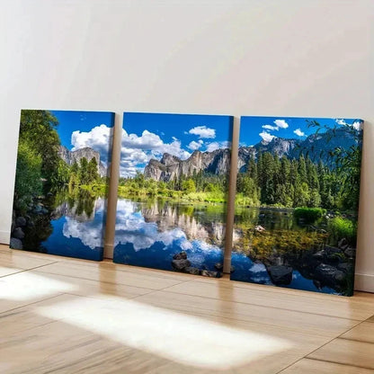 3pcs Art with Mountains Lake and Forest Wall Art Set Canvas Framed 50x70cm - High Quality Print 100% Australian Made Wall Canvas Ready to Hang - Bella Home Decor