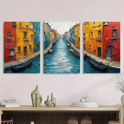 3pcs Gondolas Colorful Buildings Vibrant Perfect Wall Art Set Canvas Framed 60x90cm - High Quality Print 100% Australian Made Wall Canvas Ready to Hang - Bella Home Decor
