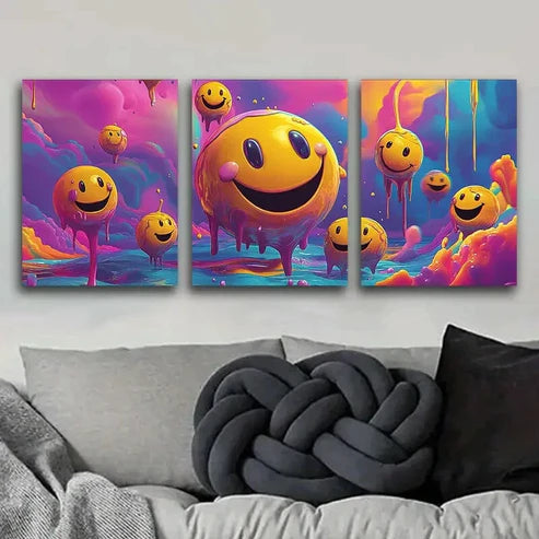 3pcs Melting Smile Colorful Cute Bright Perfect Wall Art Set Canvas Unframed - High Quality Print 100% Australian Made Wall Canvas