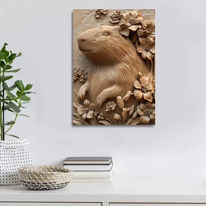 Serene Capybara Surrounded by Heart Painting  40x60cm Metal Print Ready to Hang - Bella Home Decor
