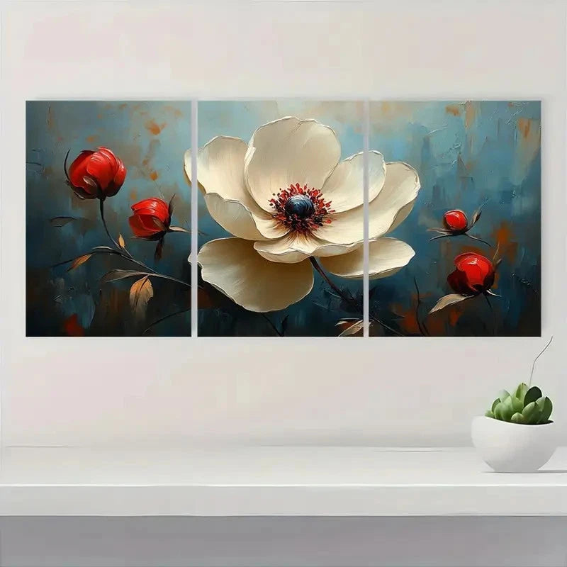 3pcs  Original White Flower OL    Wall Art Set Canvas Framed 40x60cm - High Quality Print 100% Australian Made Wall Canvas Ready to Hang - Bella Home Decor