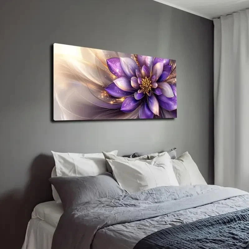 Modern Purple Floral Wall Art canvas office home room framed 120x60cm - Bella Home Decor
