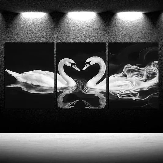 3pcs Romantic Black and White Swan Wall Art Set Canvas Framed 50x70cm - High Quality Print 100% Australian Made Wall Canvas Ready to Hang - Bella Home Decor