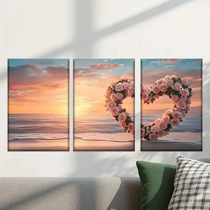 3pcs Heart Shaped Arrangement of Roses Wall Art Set Canvas Unframed - High Quality Print 100% Australian Made Wall Canvas