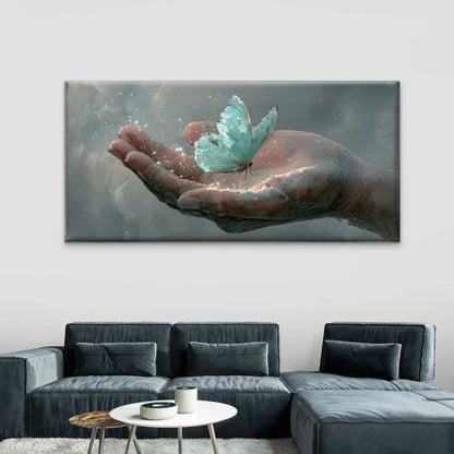 Glowing Butterfly & Leaf Wall Art Canvas Office Home Room Framed 120x60cm