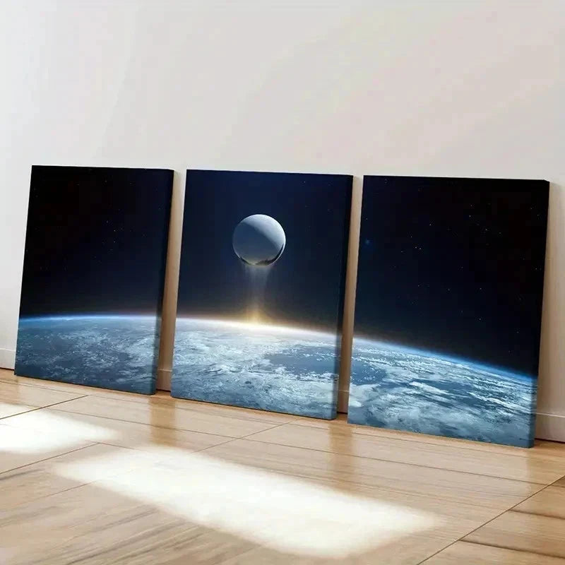 3pcs Science Fiction Art Universe Earth Wall Art Set Canvas Framed 60x90cm - High Quality Print 100% Australian Made Wall Canvas Ready to Hang