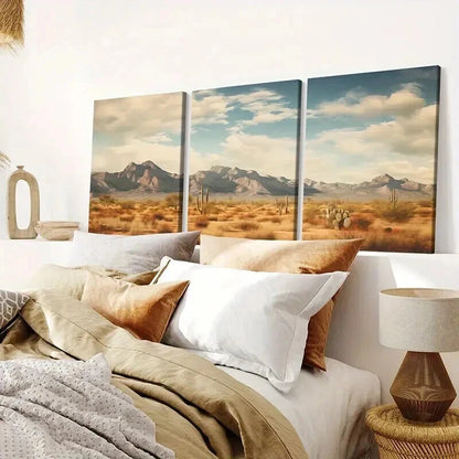 3pcs Vibrant Mountain Range & Cactus Scene Wall Art Set Canvas Framed 60x90cm - High Quality Print 100% Australian Made Wall Canvas Ready to Hang