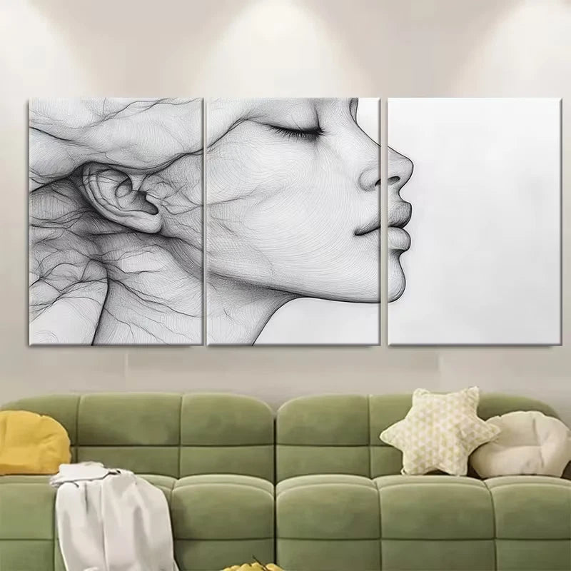 3pcs Line Face Drawing Abstract Metal Print Ready to Hang Art - Bella Home Decor