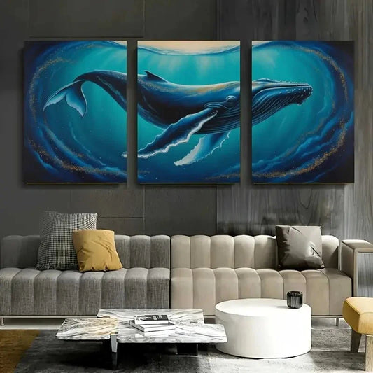 3pcs Blue Whale Canvas Wall Art Set Canvas Framed 50x70cm - High Quality Print 100% Australian Made Wall Canvas Ready to Hang