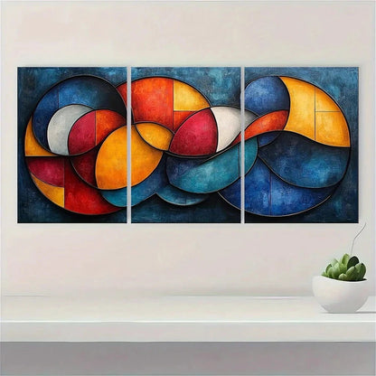 3pcs Abstract Geometric Theme Metal Print Ready to Hang Art - Bella Home Decor