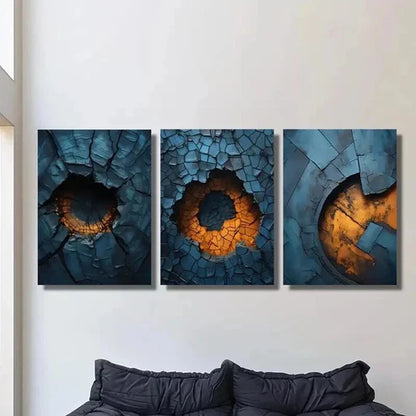3pcs Abstract Blue Metal Texture Design Wall Art Set Canvas Unframed - High Quality Print 100% Australian Made Wall Canvas - Bella Home Decor