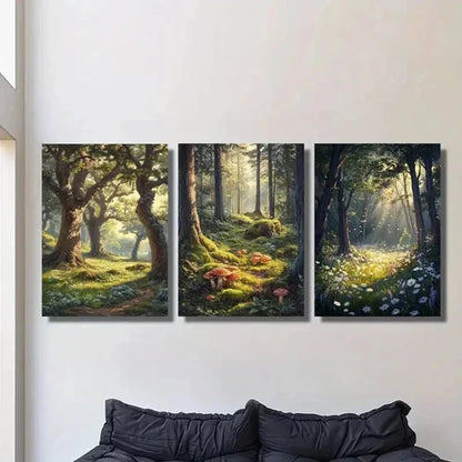 3pcs Forest & Flowers Nature Landscape Wall  Art Set Canvas Unframed - High Quality Print 100% Australian Made Wall Canvas - Bella Home Decor