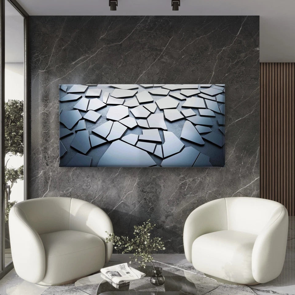Abstract Broken Metallic Shards Wall Art Canvas Office Home Room Framed 120x60cm