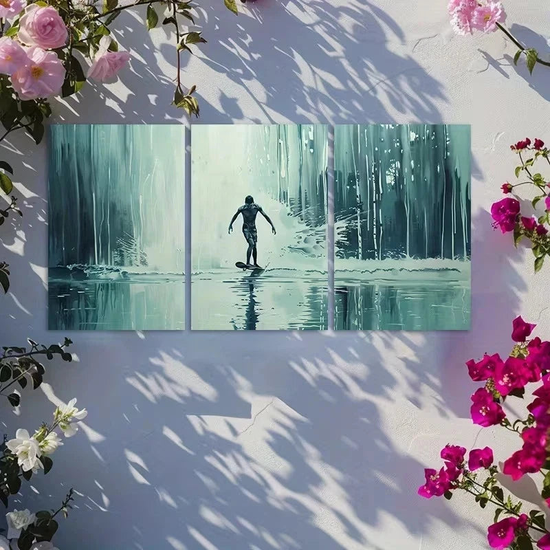 3pcs Person on a Skateboard Surfing on Water Metal Print Ready to Hang Art