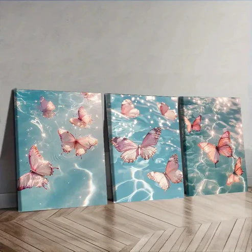3pcs Several pink butterflies Wall Art Canvas Unframed - High Quality Print 100% Australian Made Wall Canvas - Bella Home Decor