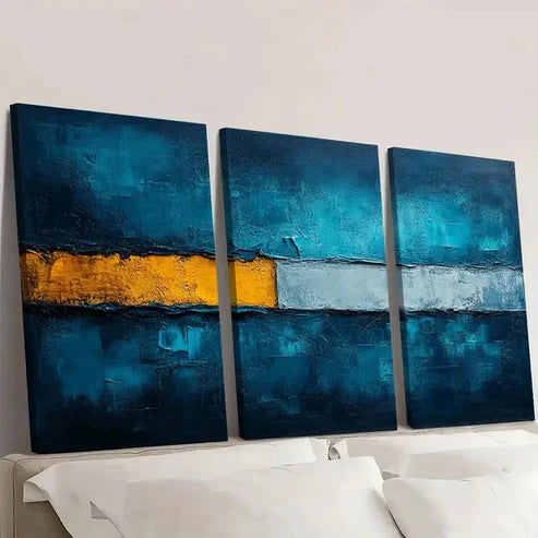 3pcs Abstract Teal Blue and Grey Textured Wall Art Set Canvas Unframed - High Quality Print 100% Australian Made Wall Canvas - Bella Home Decor