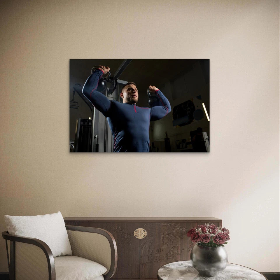 Kettle bell Overhead Press Fitness 5mm Plastic Poster Ready to Hang 90x60cm