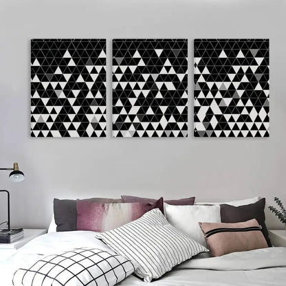 3pcs Black & White Abstract Triangle Patterns Wall Art Set Canvas Framed 50x70cm - High Quality Print 100% Australian Made Wall Canvas Ready to Hang - Bella Home Decor