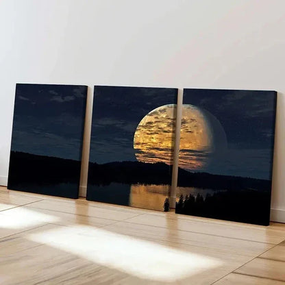 3pcs Night Scene Full Moon Wall Art Set Canvas Unframed - High Quality Print 100% Australian Made Wall Canvas