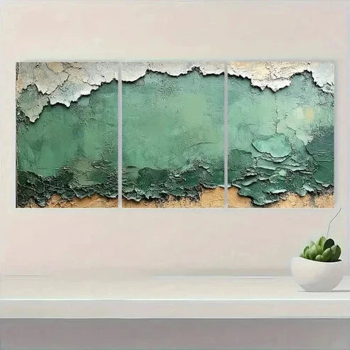 3pcs Wabi Sabi Green Abstract  Wall Art Set Canvas Unframed – High Quality Print 100% Australian Made Wall Canvas - Bella Home Decor