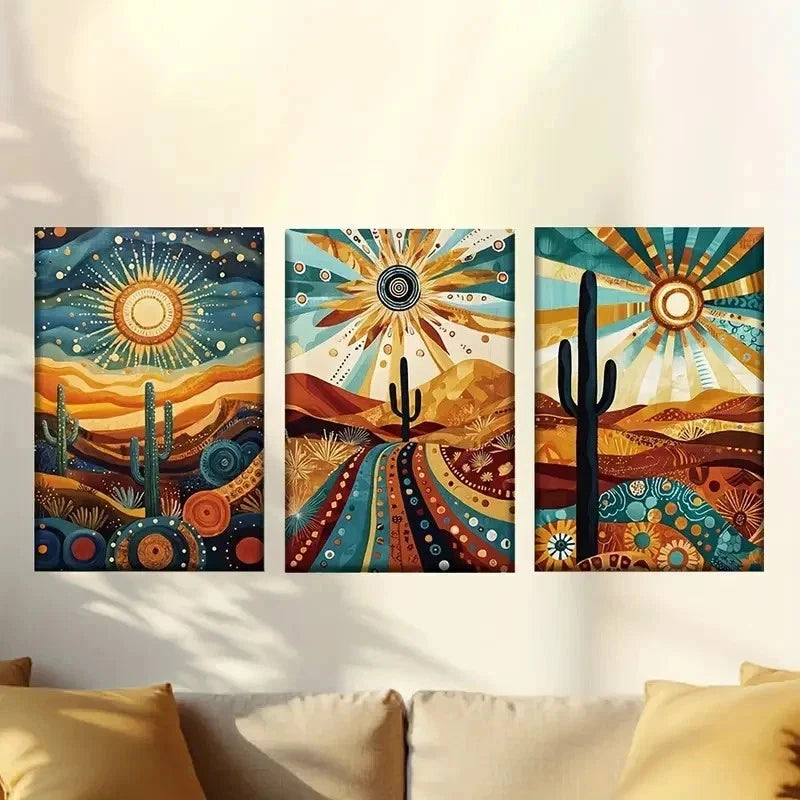 3pcs Arizona Desert Landscape, Bohemian Wall Art Set Canvas Framed 50x70cm - High Quality Print 100% Australian Made Wall Canvas Ready to Hang - Bella Home Decor