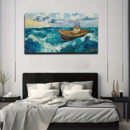 Majestic Giant Sea With Boat Wall Art Canvas Office Home Room Framed 120x60cm