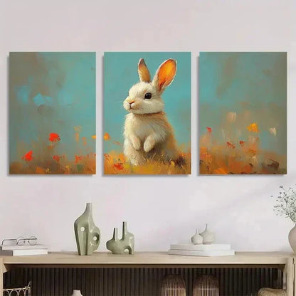3pcs Easter Bunny Semi Abstract Wall Art Canvas Unframed - Hi0gh Quality Print 100% Australian Made Wall Canvas - Bella Home Decor