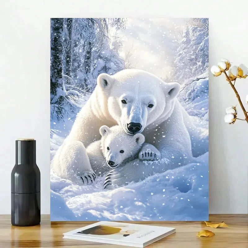 Polar Bear Cub Playing with Its Mother in The Snow  40x60cm Metal Print Ready to Hang - Bella Home Decor