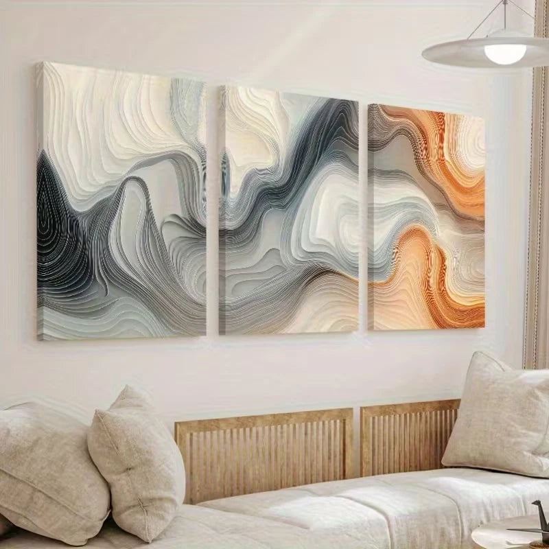 3pcs Abstract Beige & Orange Modern Wall Art Set Canvas Framed 50x70cm - High Quality Print 100% Australian Made Wall Canvas Ready to Hang - Bella Home Decor