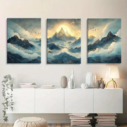 3pcs Stunning Mountain and Clouds Metal Print Ready to Hang Art - Bella Home Decor