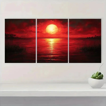 3pcs Stunning Red Sunset Z    Wall Art Set Canvas Framed 60x90cm - High Quality Print 100% Australian Made Wall Canvas Ready to Hang