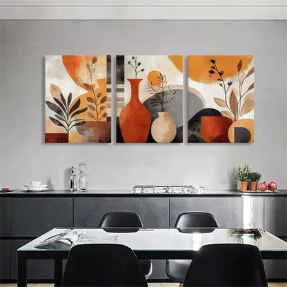 3pcs Abstract Vase Plant Geometric Shapes Wall Art Canvas Unframed - High Quality Print 100% Australian Made Wall Canvas - Bella Home Decor