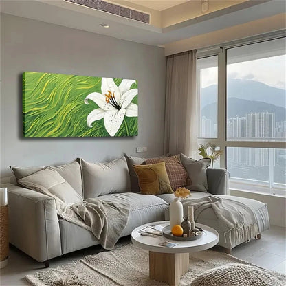 Blooming White Lily Grass Wall Art Canvas Office Home Room Framed 120x60cm - Bella Home Decor