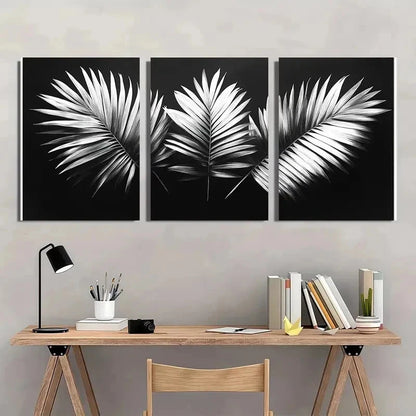 3pcs White Tropical Palm Leaf Nature Perfect Wall Art Set Canvas Framed 50x70cm - High Quality Print 100% Australian Made Wall Canvas Ready to Hang