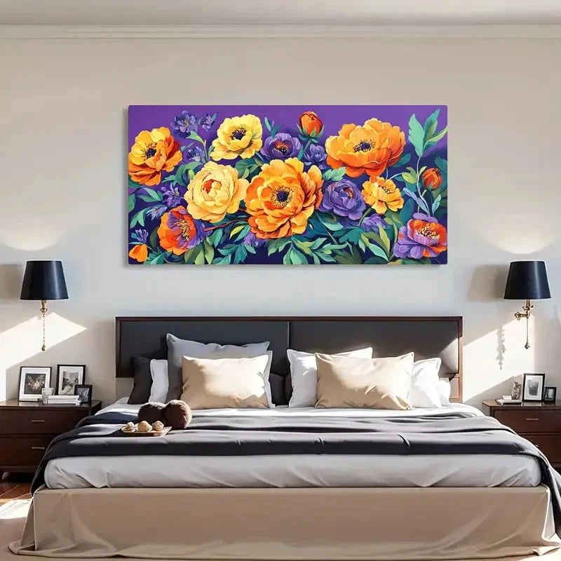 Vibrant Orange & Yellow Peonies Wall Art Canvas Office Home Room Framed 120x60cm - Bella Home Decor