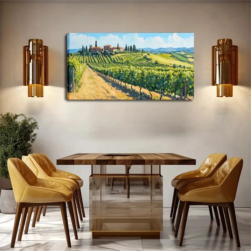 Distant Mountains Vineyards Wall Art Canvas Office Home Room Framed 120x60cm
