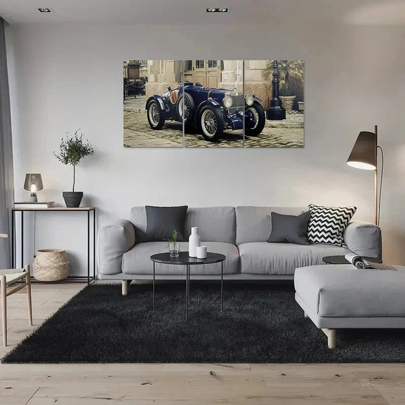 3pcs Vintage Blue Old Style Car Metal Print Ready to Hang Art - Bella Home Decor