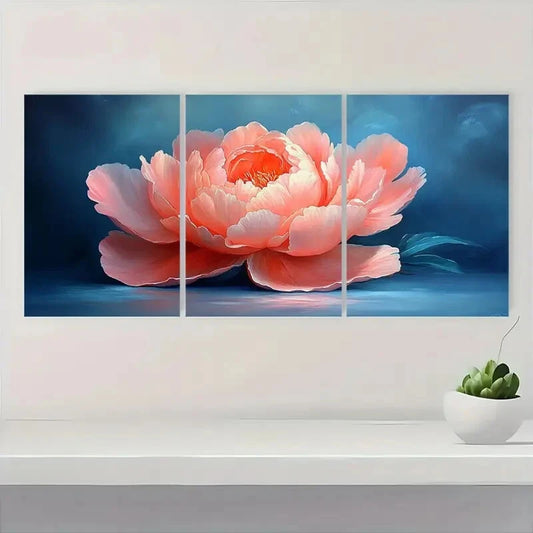 3pcs Realistic Pink Peony Flower Painting Metal Print Ready to Hang Art