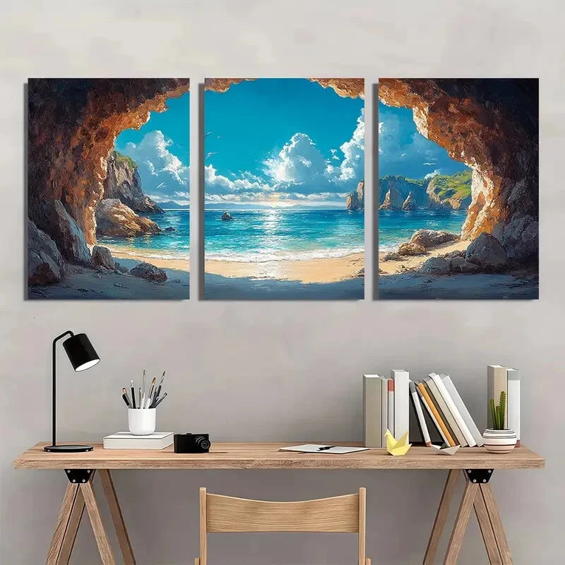 3pcs Coastal Serene Beach & Sunset Scenery Metal Print Ready to Hang Art - Bella Home Decor