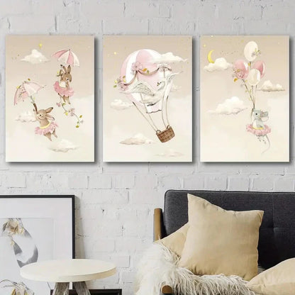 3pcs Funny Cartoon Animal Décor Perfect Wall Art Set Canvas Framed 40x60cm - High Quality Print 100% Australian Made Wall Canvas Ready to Hang