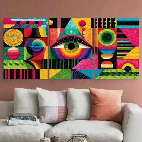 3pcs Geometric Shapes Abstract Perfect Wall Art Set Canvas Unframed - High Quality Print 100% Australian Made Wall Canvas - Bella Home Decor