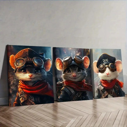 3pcs steampunk mouse Wall Art Set Canvas Framed 50x70cm - High Quality Print 100% Australian Made Wall Canvas Ready to Hang