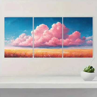 3pcs Vibrant Pink Clouds Landscape QA Wall Art Set Canvas Unframed - High Quality Print 100% Australian Made Wall Canvas