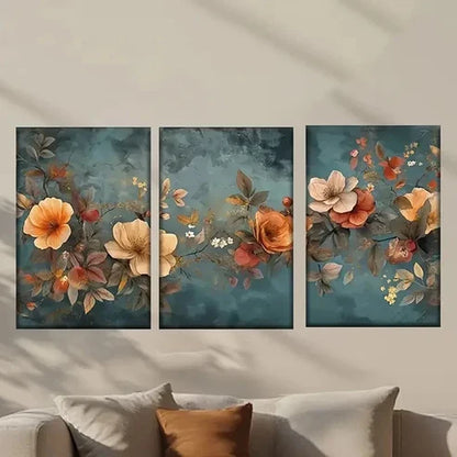 3pcs Painting of Orange Yellow Flowers Wall Art Canvas Unframed - High Quality Print 100% Australian Made Wall Canvas